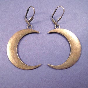 Large Size Crescent Moon Earrings, Bronze Dangle Earrings, FREE Shipping