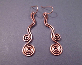 SWIRL Earrings, Raw Copper Dangle Earrings, FREE Shipping