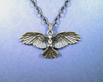 Unisex Necklace, Bronze Hawk Pendant Necklace, Brass Chain Necklace, FREE Shipping