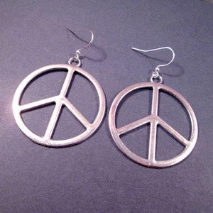 Larger Size PEACE Sign Earrings, Silver Dangle Earrings, FREE Shipping image 3