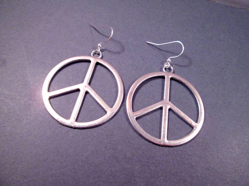 Larger Size PEACE Sign Earrings, Silver Dangle Earrings, FREE Shipping image 3