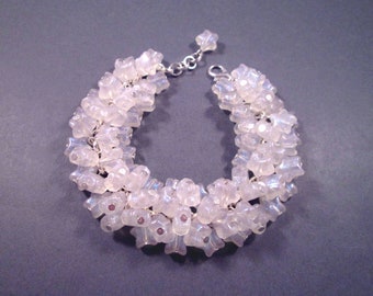 Star Cha Cha Bracelet, White Acrylic Beaded Bracelet, Silver Chain Bracelet, FREE Shipping