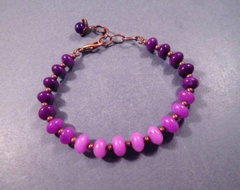 Jade Gemstone Bracelet, Ombre Violet and Copper Beaded Bracelet, FREE Shipping