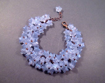 Star Cha Cha Bracelet, Baby Blue Acrylic Beaded Bracelet, Copper Chain Bracelet, FREE Shipping