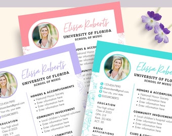 Sorority Resume Template & Cover Letter, Social Resume with Photo, Pink Sorority Recruitment Packet, Sorority Rush Pack, Teal Social Resume