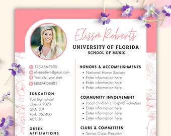 Sorority Resume Template & Cover Letter, Social Resume with Photo, Pink Sorority Recruitment Packet, Sorority Rush Pack, Teal Social Resume