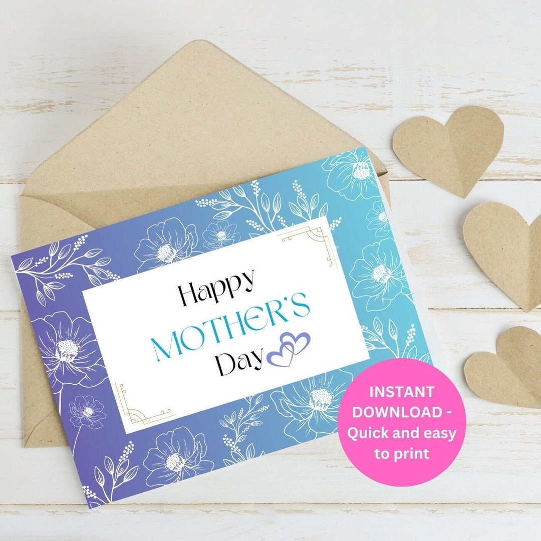 Printable Stylish Floral Mother's Day Card, Unique Digital Card With ...