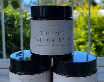 Whipped Tallow Balm Moisturiser Natural Skincare Handmade Grass-fed Face and Body (120ml jar)