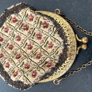 Tapestry Bag with Metal Frame, Clasp and Chain Handle
