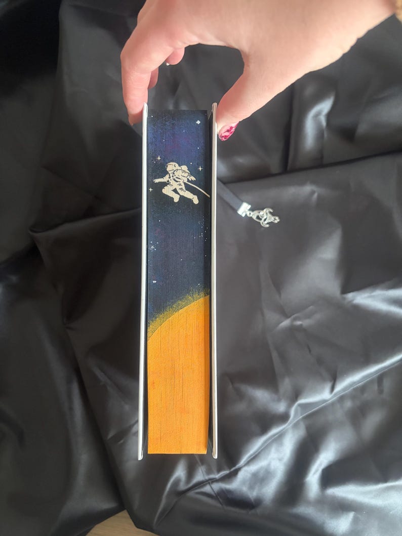 Project Hail Mary Andy Weir Space Astronaut Themed Painted Edges Rebind with Bookmark Charm image 4