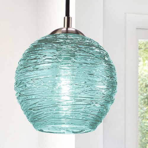 Teal Glass Pendant Light Hand Blown Kitchen Lighting - Teal Pendant Ceiling Light Teal Glass Pendant Light Hand Blown Kitchen Lighting - Teal Pendant Ceiling Light