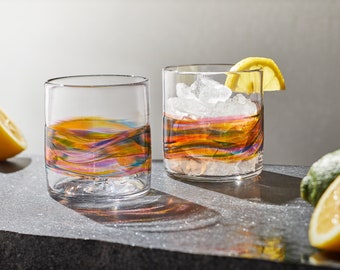 Whiskey Rock Glasses for Cocktails, Wine, or Bourbon. Handmade Hand Blown Glassware, barware, and glass sets. Made in USA.