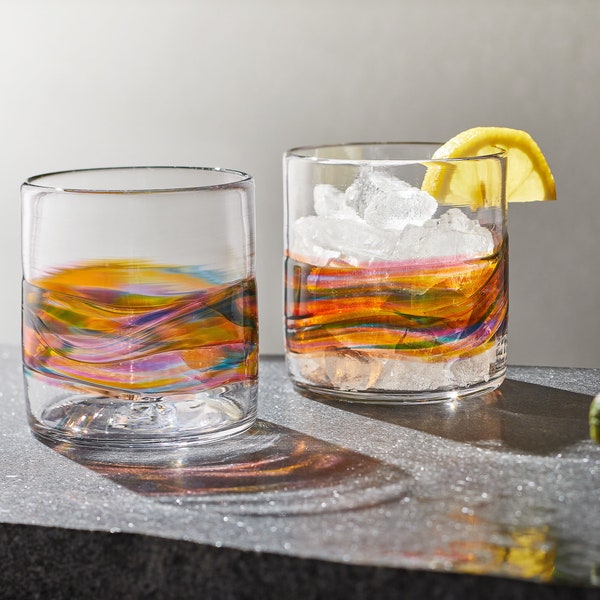 Whiskey Rock Glasses for Cocktails, Wine, or Bourbon. Handmade Hand Blown Glassware, barware, and glass sets. Made in USA.