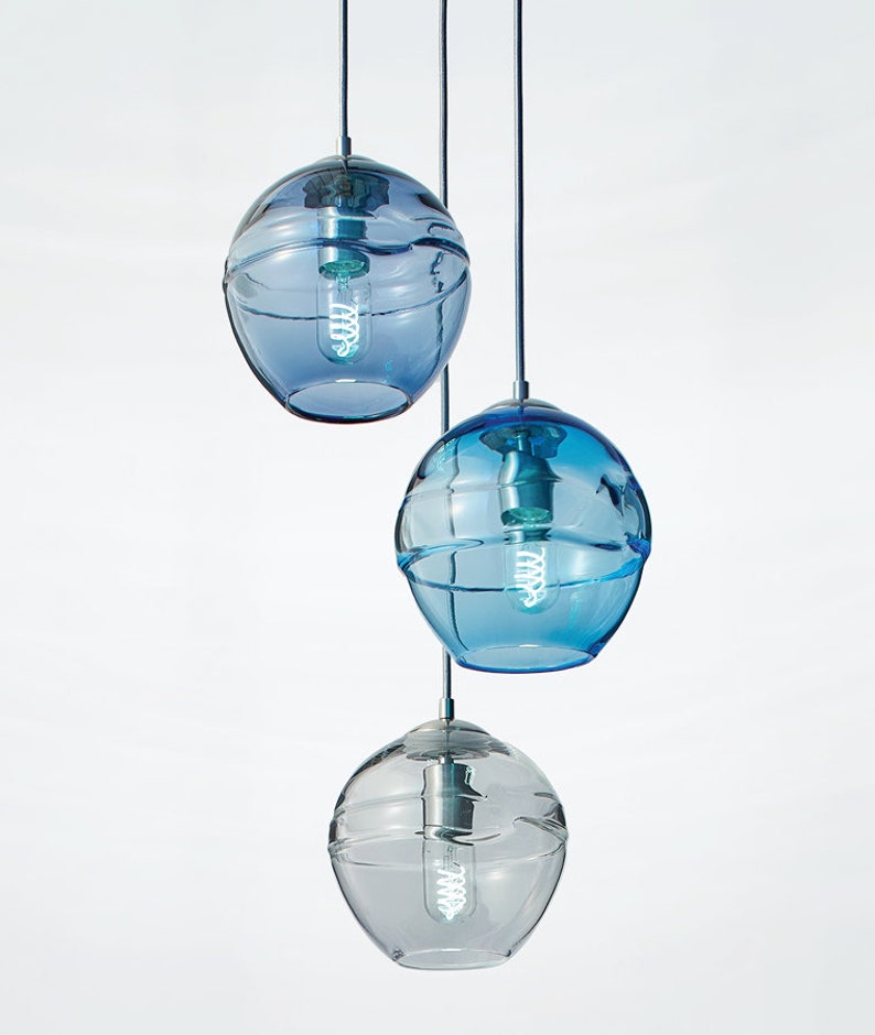 Cascading Fiona Chandelier. Blown Glass Stairway Lighting Fixture. Handmade Multi port Pendant Lights. image 2