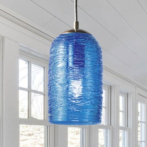 Pendant Light Hand Blown Glass Stella Dome Sapphire Made to Order image 1