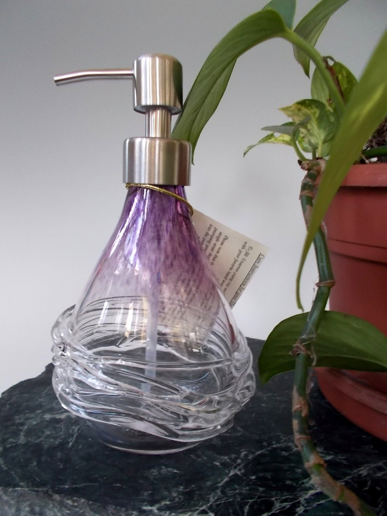 Purple Soap Dispenser Hand Blown Glass Soap Bottle Made in Etsy