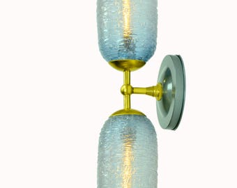 Periwinkle Leger Blue Spun Glass Double Wall Sconce with Brass fittings