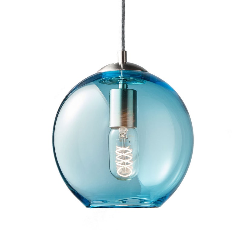 Aqua Pendant Light Hand Blown Glass Hanging Light Kitchen Etsy
