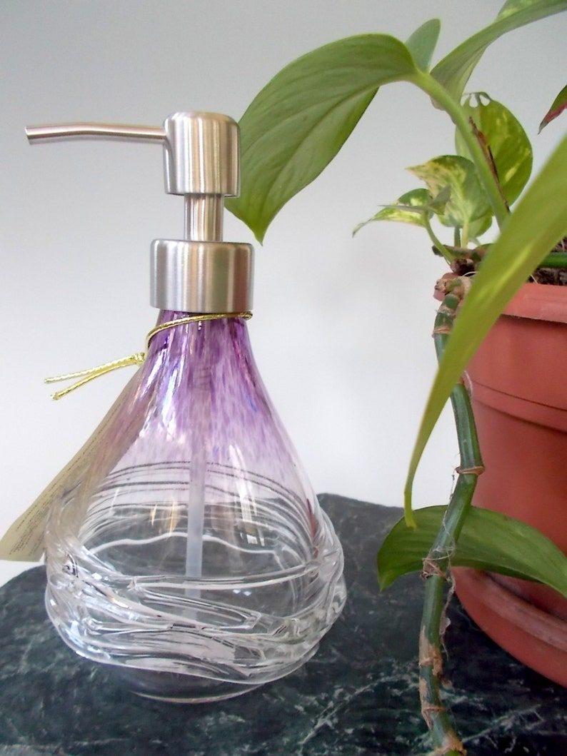 Purple Soap Dispenser Hand Blown Glass Soap Bottle Made in | Etsy