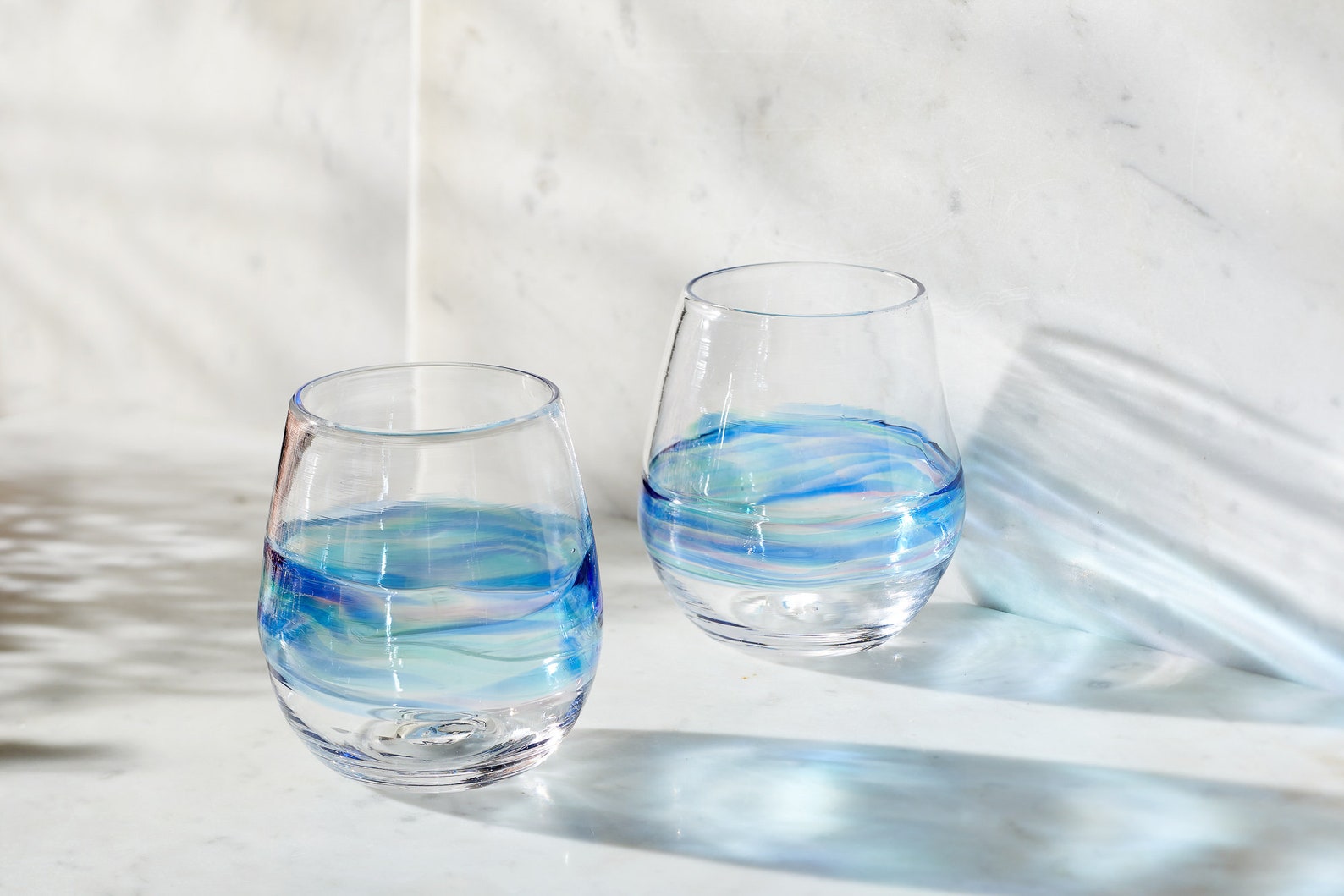 Blue Stemless Wine Glasses. Hand Blown Cocktail Drinking Glass Etsy