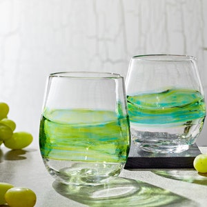 Stemless Wine Glasses for Cocktails, Wine, or Sangria. Handmade Blown Drinking Glassware. Made in USA.