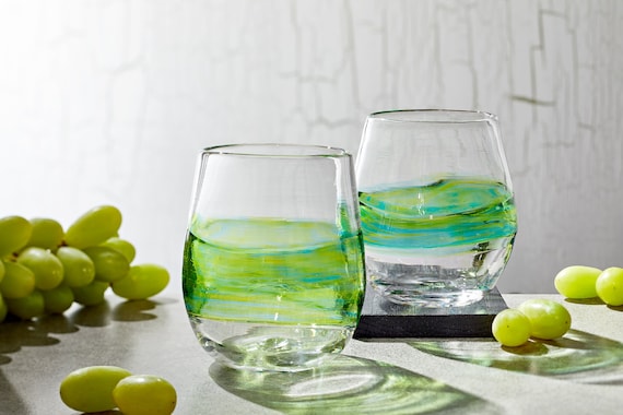 Stemless Wine Glasses for Cocktails, Wine, or Sangria. Handmade