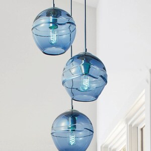 Cascading Fiona Chandelier. Blown Glass Stairway Lighting Fixture. Handmade Multi port Pendant Lights. image 3