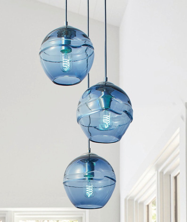 Cascading Fiona Chandelier. Blown Glass Stairway Lighting Fixture. Handmade Multi port Pendant Lights. image 3