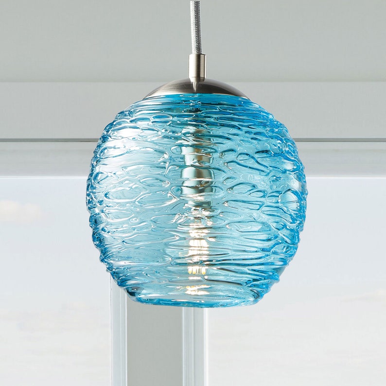 Pendant Light Hand Blown Glass Stella Aqua Made to Order image 1