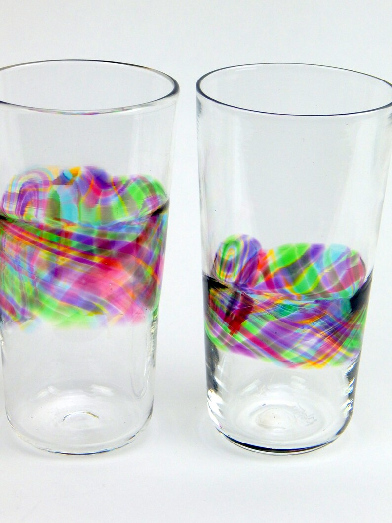 Rainbow Pint Glasses Hand Blown Glass Drinking Glass Set Etsy
