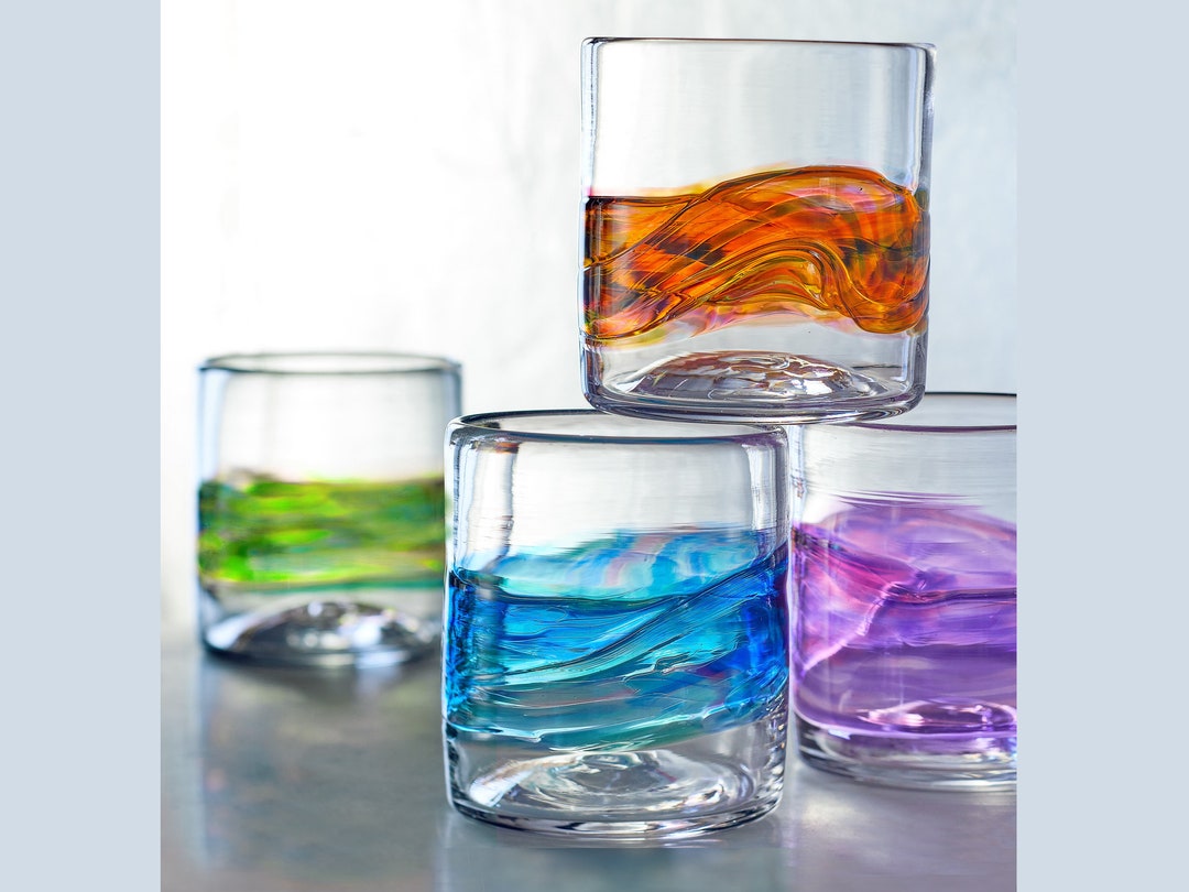 Set of 4 Rocks Glasses Hand Blown Drinking Glasses Made in USA Etsy