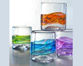 Set of 4 Rocks Glasses | Hand Blown Drinking Glasses | Made in USA