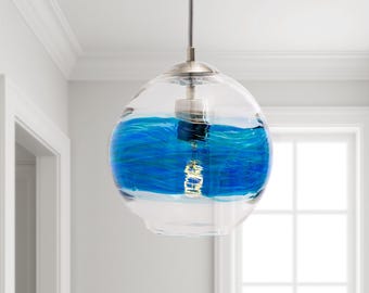 Ocean Aurora Pendant Light • Hand Blown Glass • Made to Order