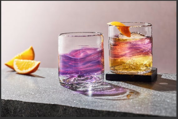 Whiskey Low Ball Rock Glasses Pour Cocktails, Vin ou Bourbon. Verrerie Soufflée à La Main Faite Main