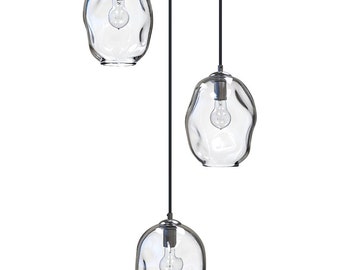 Glass Entryway Chandelier | Hand Blown Glass Pendant Lights | Cluster Multi Port Hanging Lights | Clear Glass Shades Made in USA