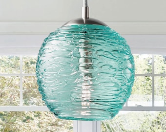 Pendant Light • Hand Blown Glass • Stella Teal • Made to Order