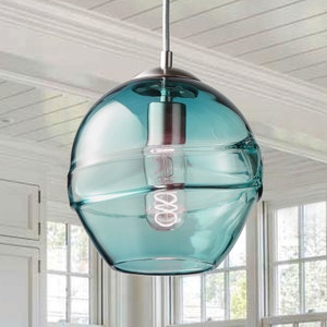 Pendant Light • Hand Blown Glass • Fiona Teal • Made to Order