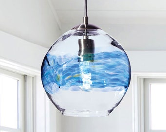 Pendant Light • Hand Blown Glass • Aurora Ocean • Made to Order