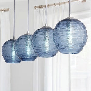 Dining Room Chandelier. Stella 4 or 5 port Linear Pendant Lights. Hand Blown Glass Made in USA