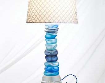 Zen Ocean Sea Tones Hand Blown Sculptural  Glass Table Lamp