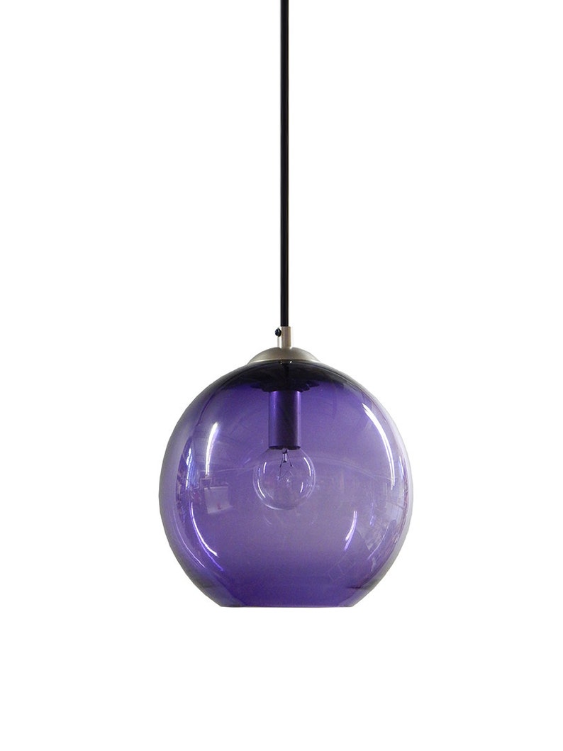 Purple Pendant Light Hand Blown Glass Metro Lighting Globe Etsy