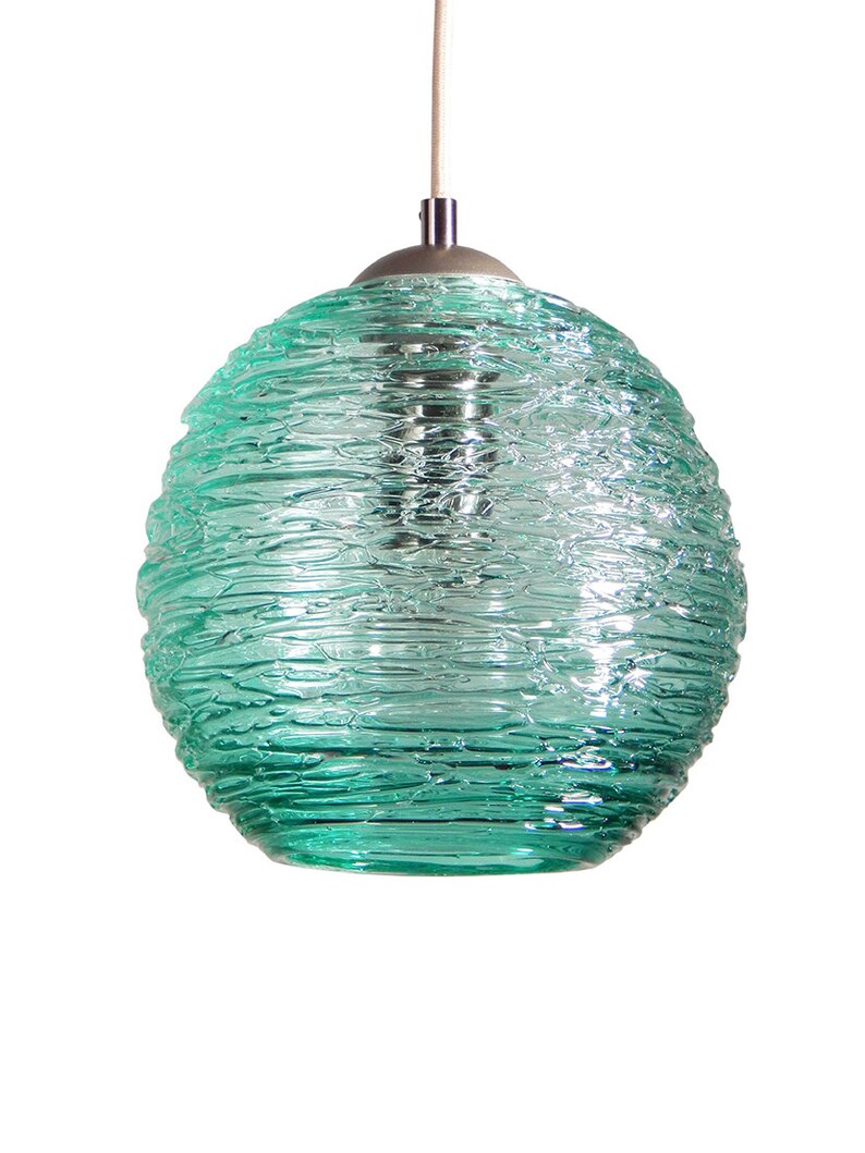 Teal Spun Hand Blown Glass Pendant Hanging Lights By Rebecca Zhukov