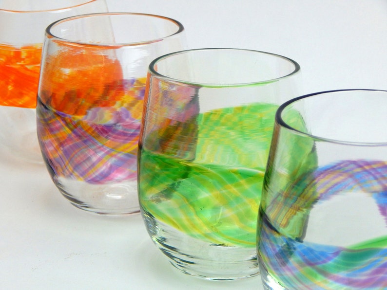 Stemless Wine Glasses in Rainbow Colors. Hand Blown Glass Etsy