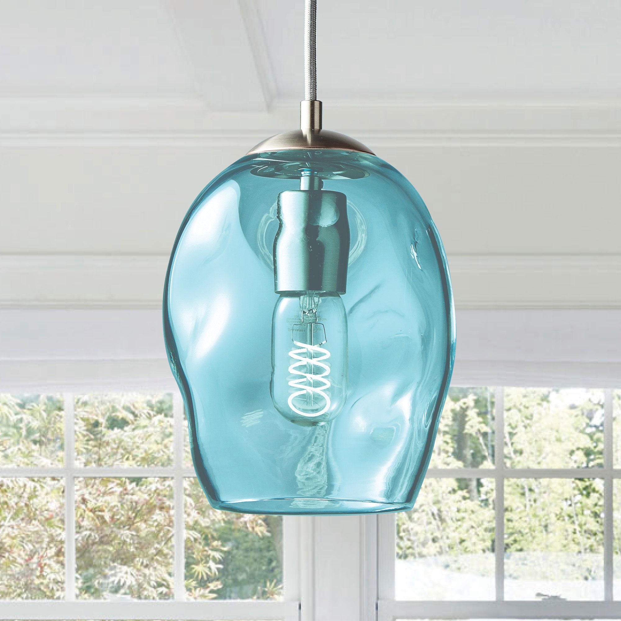 Teal glass pendant light cheap shade