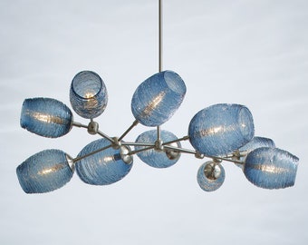 Stella Mid-Century Bluestone Hand Blown Glass Branching Santina Chandelier