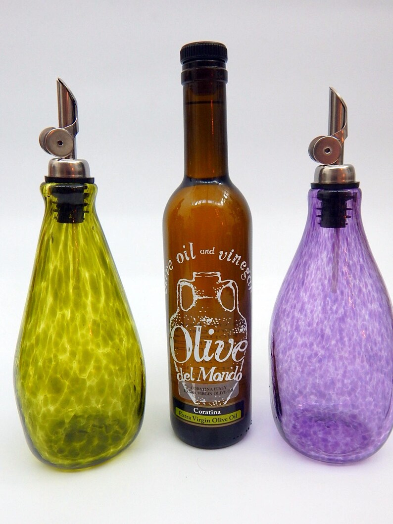 Olive Oil Cruets Hand Blown Glass Vinegar Bottles Weighted Etsy