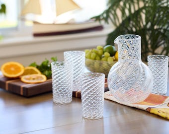 Ribbon Pitcher & Highball Glasses
