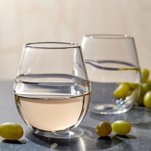 Stemless Wine Glasses | Clear Hand Blown Glass Sets | Cocktail Bar Glasses | Made in USA