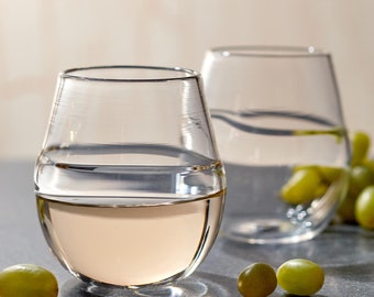 Stemless Wine Glasses | Clear Hand Blown Glass Sets | Cocktail Bar Glasses | Made in USA