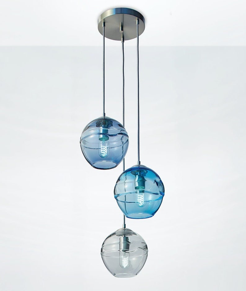 Cascading Fiona Chandelier. Blown Glass Stairway Lighting Fixture. Handmade Multi port Pendant Lights. image 1